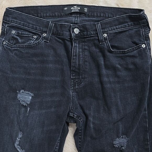 HOLLISTER BLACK WASH SLIM STRAIGHT DISTRESSED JEANS, SIZE 33X32 - Picture 3 of 8